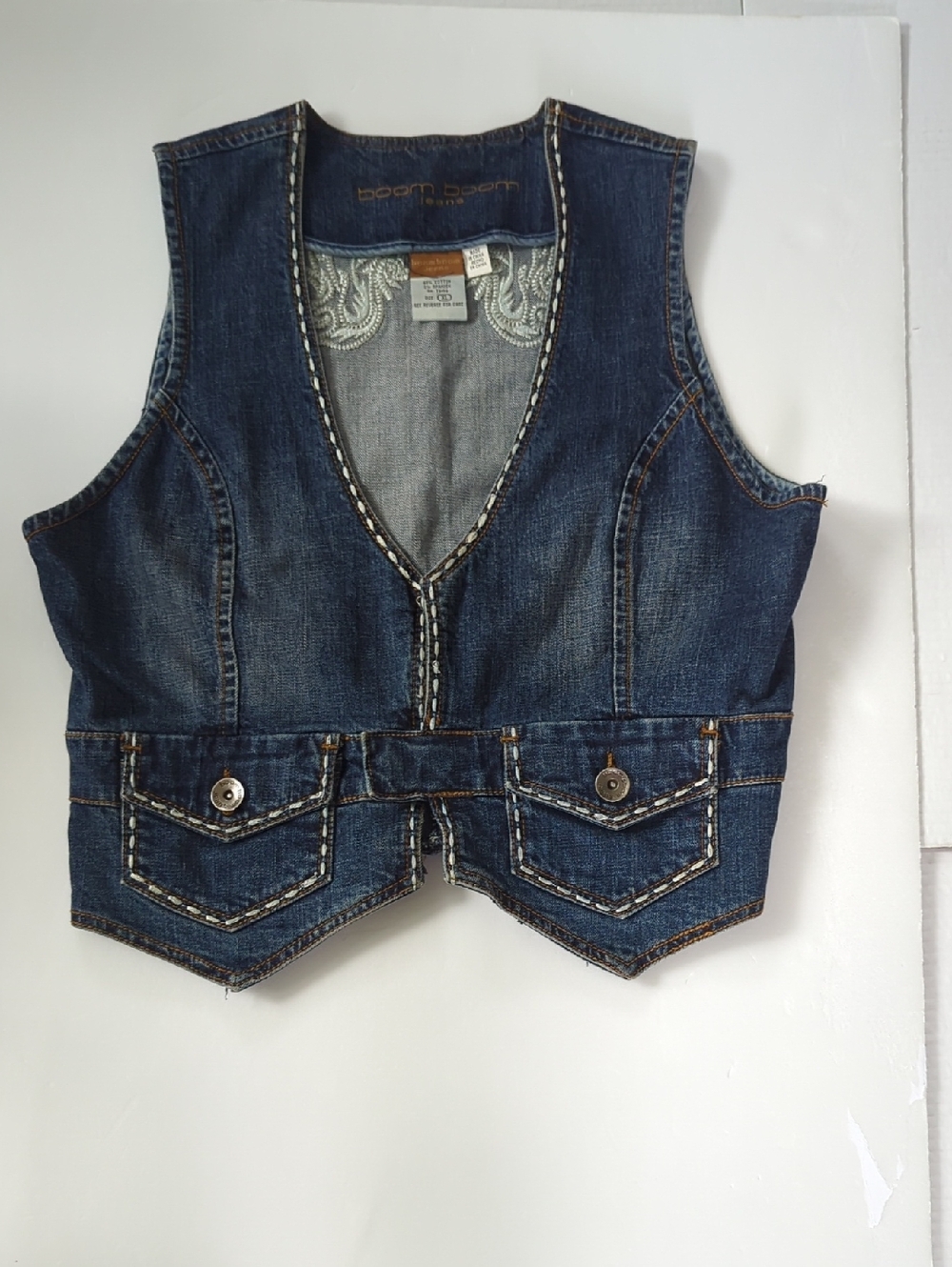 Boom Boom Jeans Blue Denim Vest With Front Pockets And Snap Closure